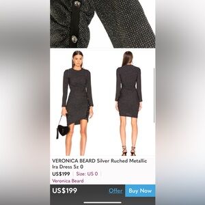 VERONICA BEARD BLACK/SILVER RUCHED METALLIC IRA DRESS PTP 15”